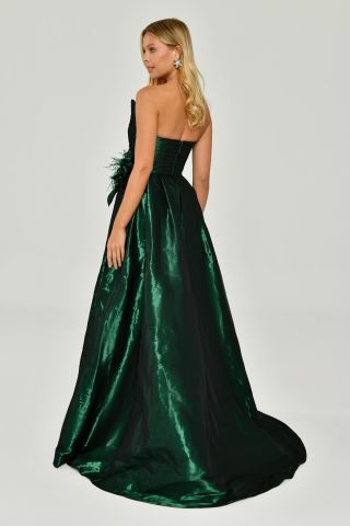 Strapless Side Slit Shiny Fabric Long Dress EMERALD - 44