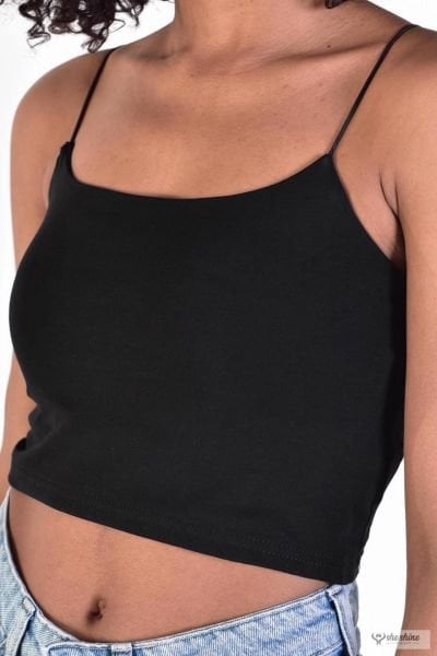 The Base Kadın Siyah Scuba Kumaş İp Askılı Crop Top - Trendyol