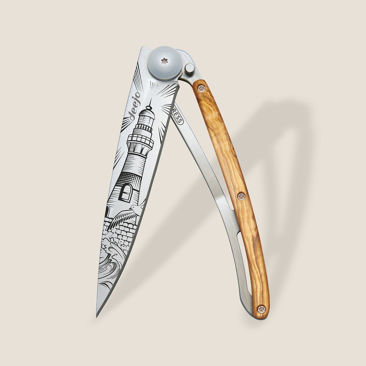 Deejo 37g, Olive Wood / Lighthouse Çakı