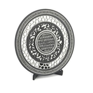 25 Cm Yuvarlak Ahşap Ayetel Kürsi Tabak Biblo Gümüş