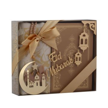 Azra Serisi Eid Mubarak Aksesuarlı Kuran-ı Kerim Seti Gold - Bilgisayar Hatlı