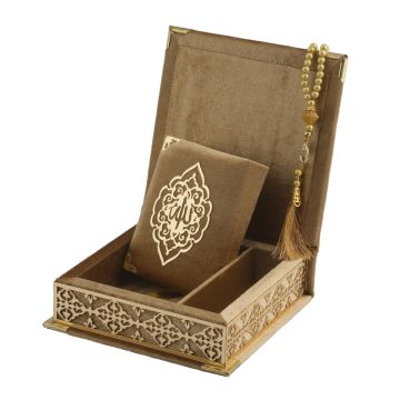16x16 Cm Osmanlı Serisi Gold Pleksili Kuran-ı Kerim Tesbih Kutusu Gold