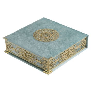 21x21 Cm Osmanlı Serisi Kuran-ı Kerim Tesbih Kutusu Mavi