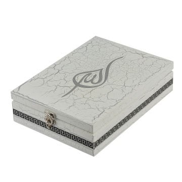 28x20 Cm Ahşap Çatlatma Kutulu Kuran-ı Kerim Seti Gri