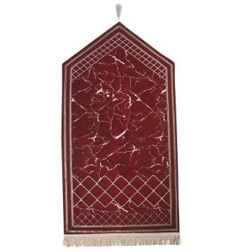 Mermer Desenli  Astarlı Lüks Şönil Seccade Bordo
