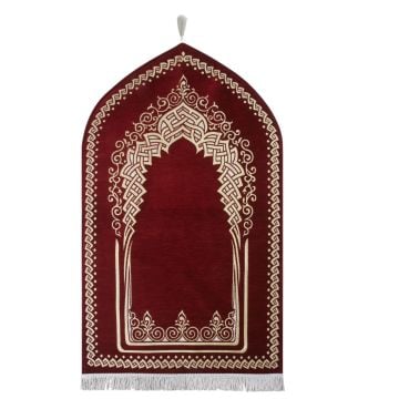 Mihrap Desenli  Astarlı Lüks Şönil Seccade Bordo