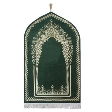Mihrap Desenli  Astarlı Lüks Şönil Seccade Yeşil