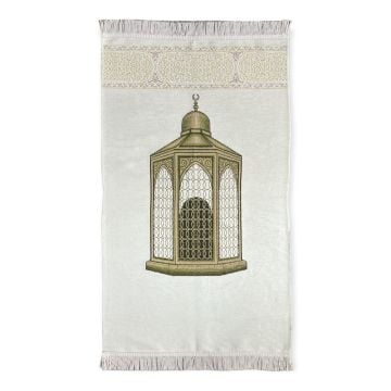 Lüks Saçaklı Şönil Makam-ı İbrahim Seccade Krem