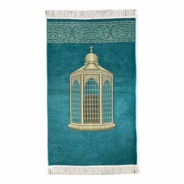 Lüks Saçaklı Şönil Makam-ı İbrahim Seccade Turkuaz