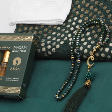 Hediyelik Seccade Eşarp Tesbih Takke Ve Esans Seti Yeşil