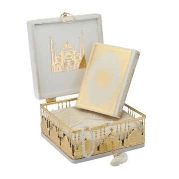 23x23x13 Cm Kuran-ı Kerim Seccade Tesbih Kutusu Krem