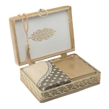 20x28 Cm Kuran-ı Kerim Seccade Tesbih Kutusu Gold