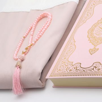 Hediyelik Seccade Kuran-ı Kerim Tesbih Seti Pembe