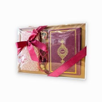 Asya Serisi Kuran-ı Kerim Seccade Tesbih Seti Bordo