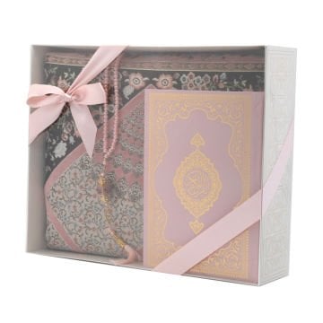 Hediyelik Seccade Kuran-ı Kerim Tesbih Seti Pembe