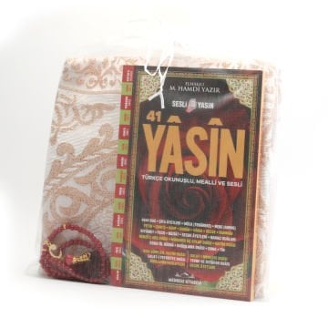 Hediyelik Seccade Yasin Tesbih Tül Kese Seti Bordo