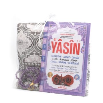 Hediyelik Seccade Yasin Tesbih Tül Kese Seti Lila