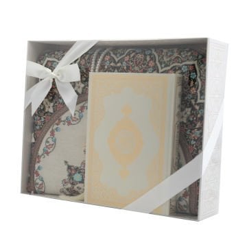 Hediyelik Seccade Kuran-ı Kerim Tesbih Seti Krem