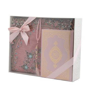 Hediyelik Seccade Kuran-ı Kerim Tesbih Seti Pembe
