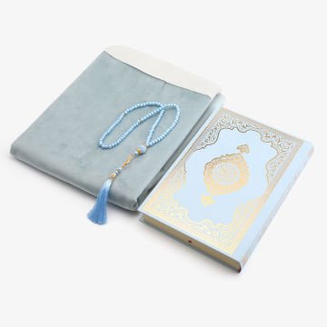 Hediyelik Seccade Kuran-ı Kerim Tesbih Seti Mavi