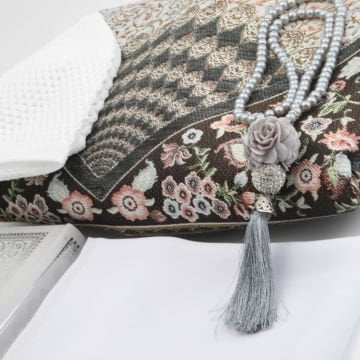 Hediyelik Seccade Kuran-ı Kerim Mevlid Örtüsü Tesbih Takke Seti Gri