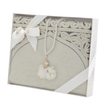 Hediyelik Seccade Tesbih Seti Krem