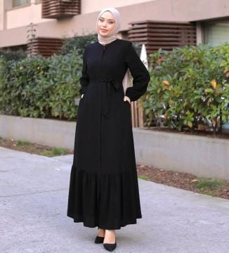 Eteği Büzgülü Ferace Füme - 50