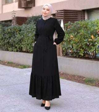 Eteği Büzgülü Ferace Siyah - 50