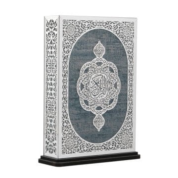 20x27 Cm Sevilla Gümüş Pleksili Orta Boy Dik Kuran-ı Kerim Kutusu Lacivert