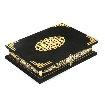 21x30 Cm Pleksili Kadife Kaplı Kuran-ı Kerim Kutusu Siyah
