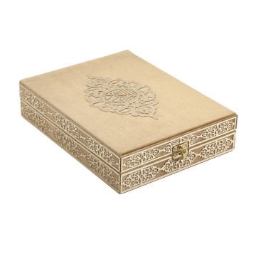 21x27 Cm Kadife Kaplı Plaket Kuran-ı Kerim Tesbih Kutusu Gold