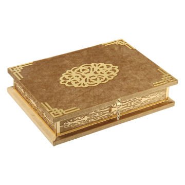21x30 Cm Pleksili Kadife Kaplı Kuran-ı Kerim Kutusu Gold