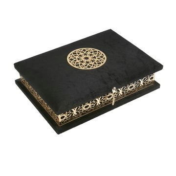 23x31 Cm Pleksili Kadife Kaplı Kuran-ı Kerim Kutusu Siyah