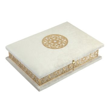 23x31 Cm Pleksili Kadife Kaplı Kuran-ı Kerim Kutusu Krem