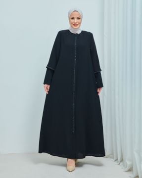 Katre Çift Kol Taşlı Ferace Siyah - 50