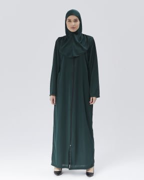 Fermuarlı Denye Kapuşonlu Namaz Elbisesi Yeşil