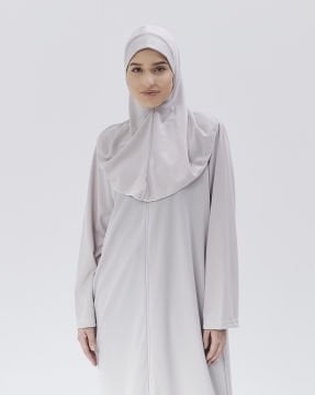 Fermuarlı Denye Kapuşonlu Namaz Elbisesi Gri