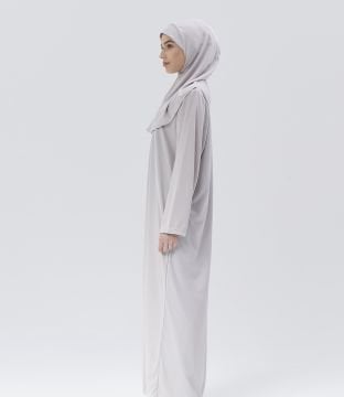 Fermuarlı Denye Kapuşonlu Namaz Elbisesi Gri
