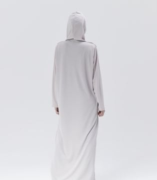 Fermuarlı Denye Kapuşonlu Namaz Elbisesi Gri