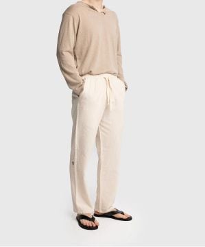 Nakışlı Keten Linen Pantolon [Bej] XL