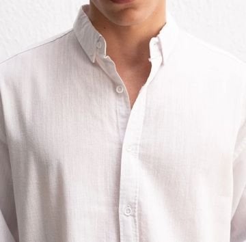 Uzun Kollu Rahat Keten Gömlek