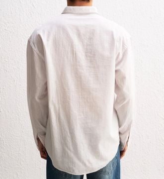 Uzun Kollu Rahat Keten Gömlek