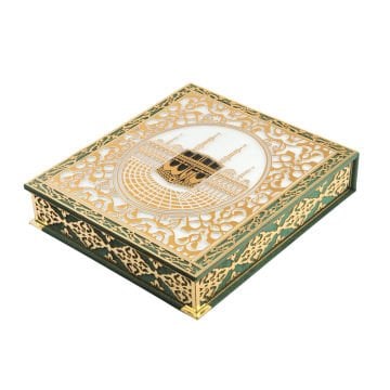 Kabe Ayrıntılı Gold Pleksili Kuran-ı Kerim Tesbih Kutusu Yeşil