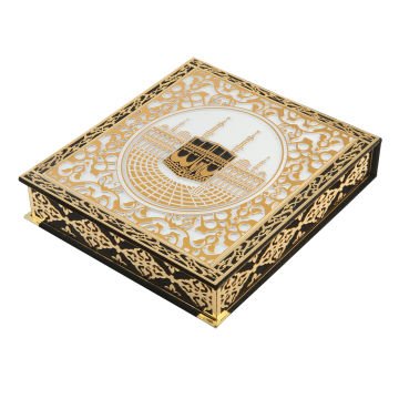 26x29 Cm Kabe Ayrıntılı Gold Pleksili Kuran-ı Kerim Tesbih Kutusu Siyah