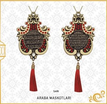 7x9 Cm Ayetel Kürsi Ve Sefer Duası Lale Maskot Otosüs 10'Lu Gold-Kırmızı