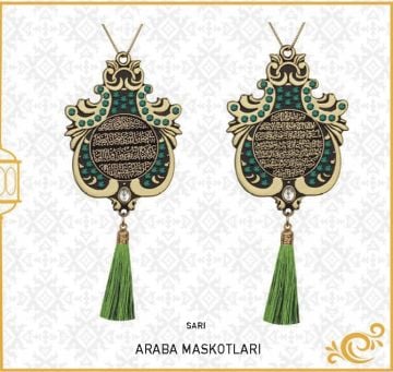 7x9 Cm Ayetel Kürsi Ve Sefer Duası Lale Maskot Otosüs 10'Lu Gold-Yeşil