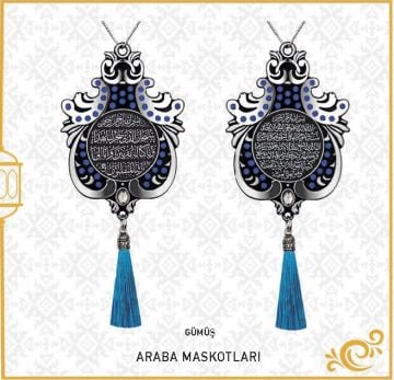 7x9 Cm Ayetel Kürsi Ve Sefer Duası Lale Maskot Otosüs 10'Lu Gümüş-Mavi
