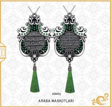 7x9 Cm Ayetel Kürsi Ve Sefer Duası Lale Maskot Otosüs 10'Lu Gümüş-Yeşil