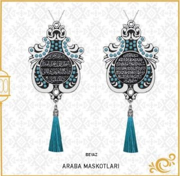 7x9 Cm Ayetel Kürsi Ve Sefer Duası Lale Maskot Otosüs 10'Lu Beyaz-Aqua