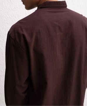 Uzun Kollu Rahat Keten Gömlek Kahverengi - S